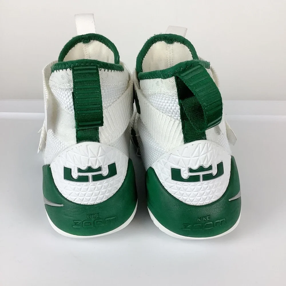 Nike Zoom White Green Basketball Lebron Soldier 11 High Top Sneakers - Picture 2 of 9